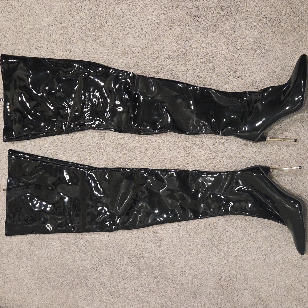 Black Patent Leather Over-the-Knee Boots - Picture 2 of 5